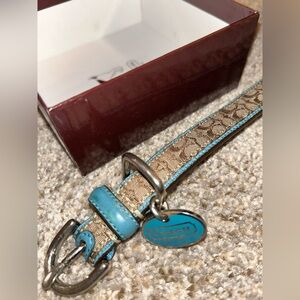 COACH BLUE LEATHER BROWN JACQUARD SIGNATURE C DOG PET COLLAR 4003